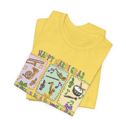 Mardi Gras T-Shirt — "Happy Mardi Gras" Carnival Mask & Beads Celebration Tee