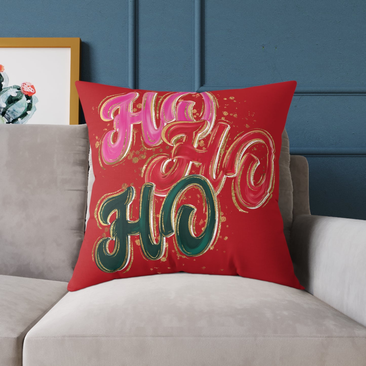 HO HO HO Red Christmas Pillow
