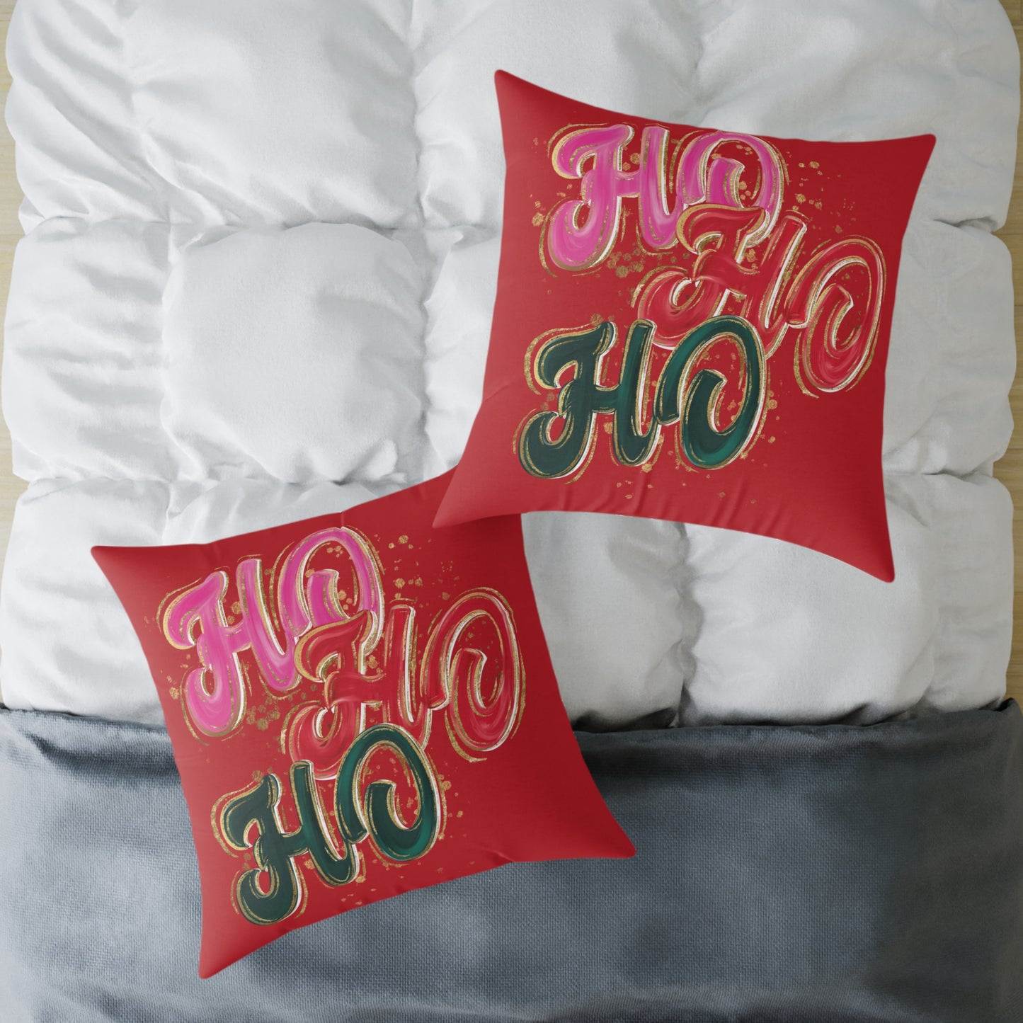 HO HO HO Red Christmas Pillow