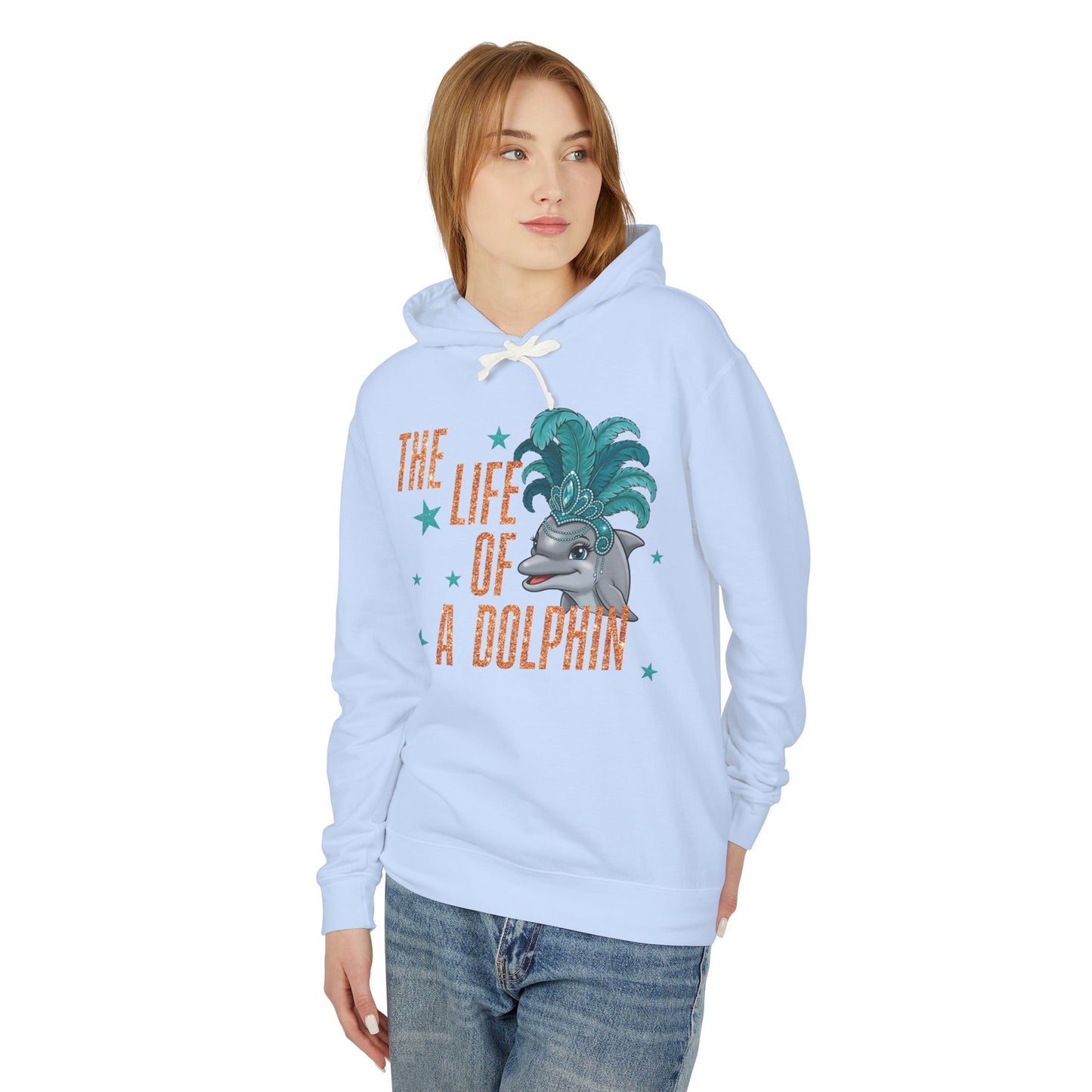 Adult Life of a Dolphin Faux Glitter Hoodie - Comfort Colors