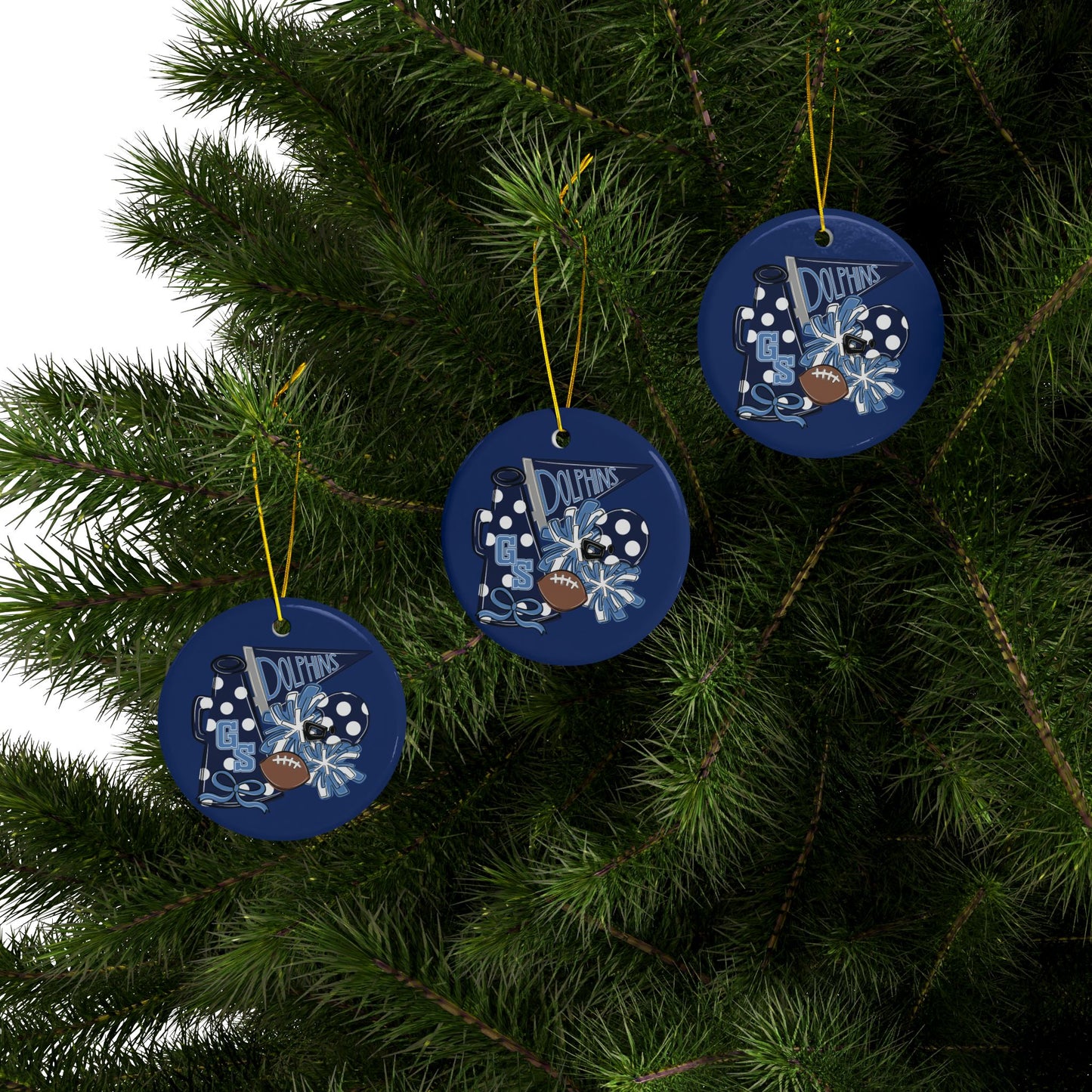 Dolphins Football & Cheer Ceramic Ornament