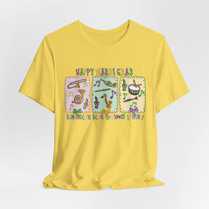 Mardi Gras T-Shirt — "Happy Mardi Gras" Carnival Mask & Beads Celebration Tee