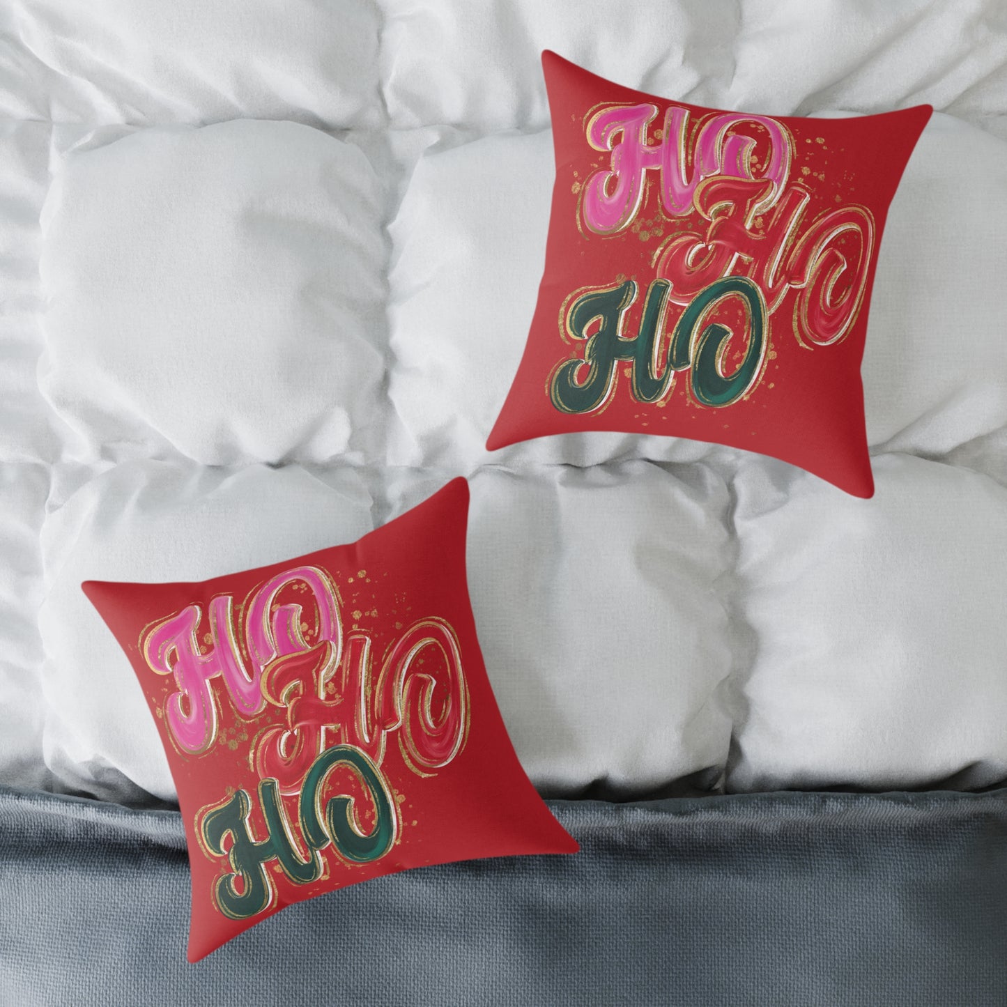 HO HO HO Red Christmas Pillow