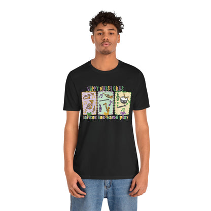 Mardi Gras T-Shirt — "Happy Mardi Gras" Carnival Mask & Beads Celebration Tee