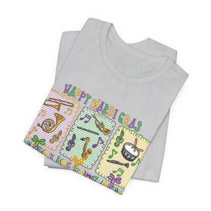 Mardi Gras T-Shirt — "Happy Mardi Gras" Carnival Mask & Beads Celebration Tee