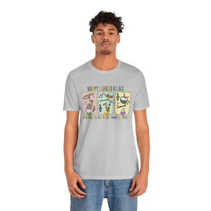 Mardi Gras T-Shirt — "Happy Mardi Gras" Carnival Mask & Beads Celebration Tee