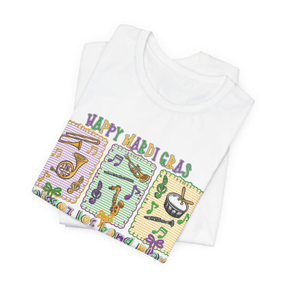 Mardi Gras T-Shirt — "Happy Mardi Gras" Carnival Mask & Beads Celebration Tee