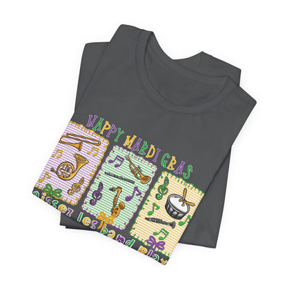 Mardi Gras T-Shirt — "Happy Mardi Gras" Carnival Mask & Beads Celebration Tee