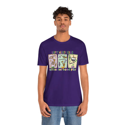 Mardi Gras T-Shirt — "Happy Mardi Gras" Carnival Mask & Beads Celebration Tee