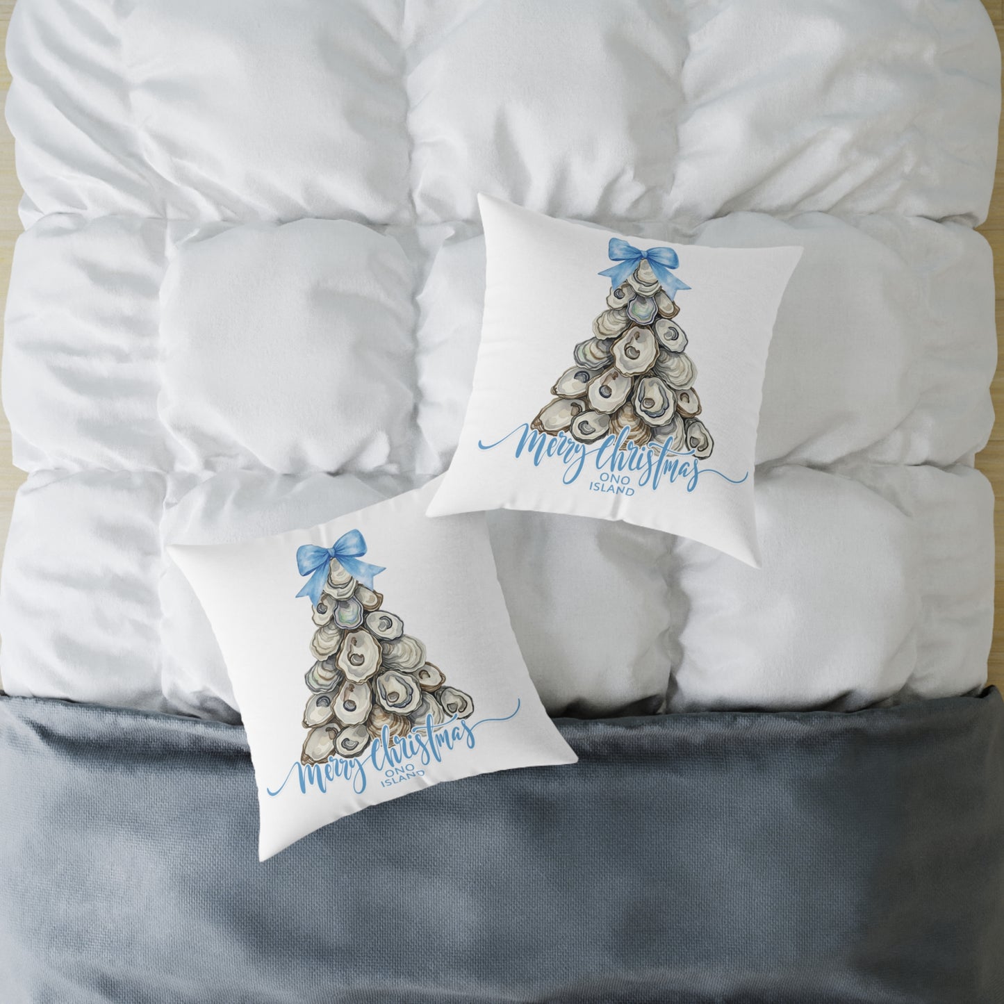 Ono Island Oyster Christmas Tree White Pillow