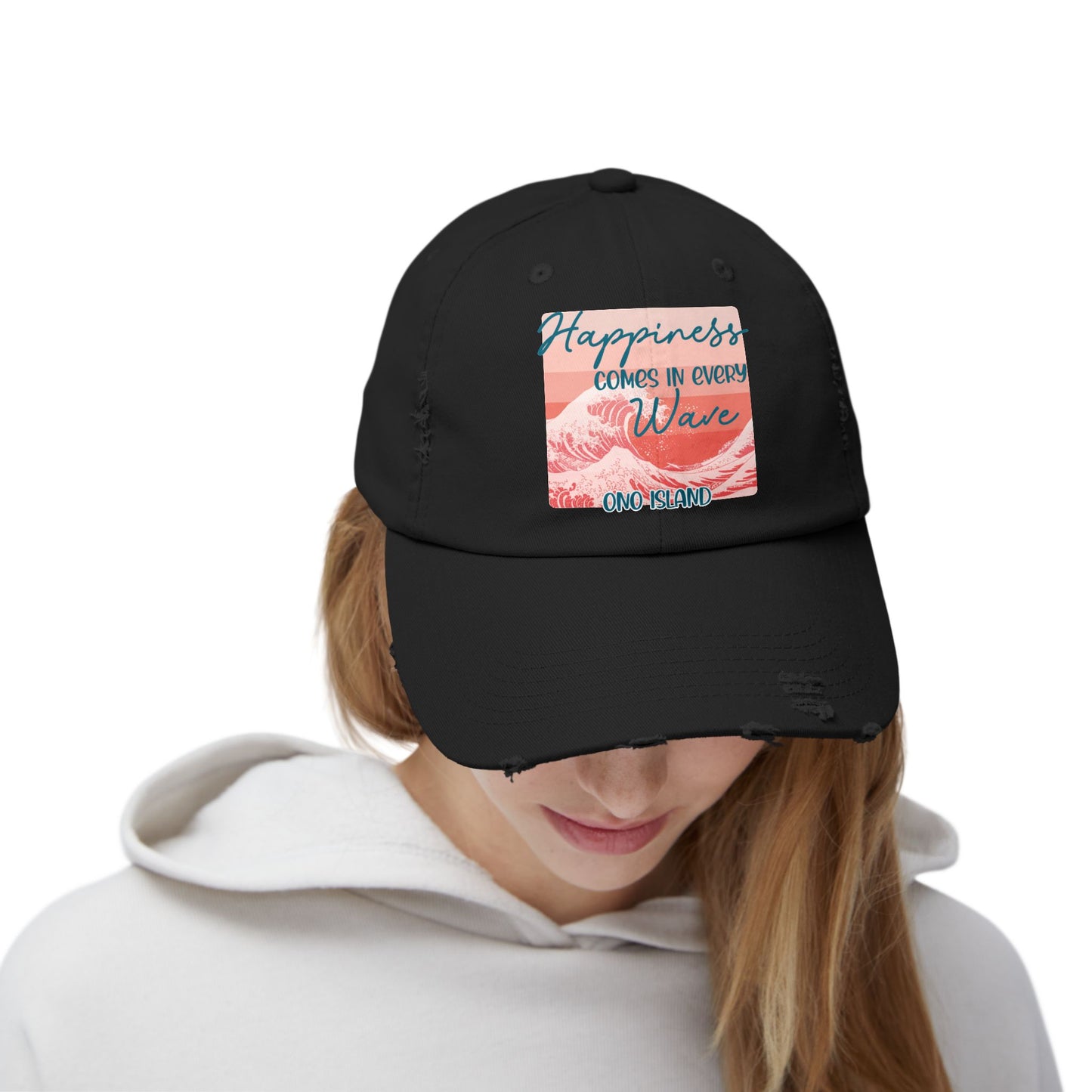 Happiness Comes in Every Wave Ono Distressed Cap