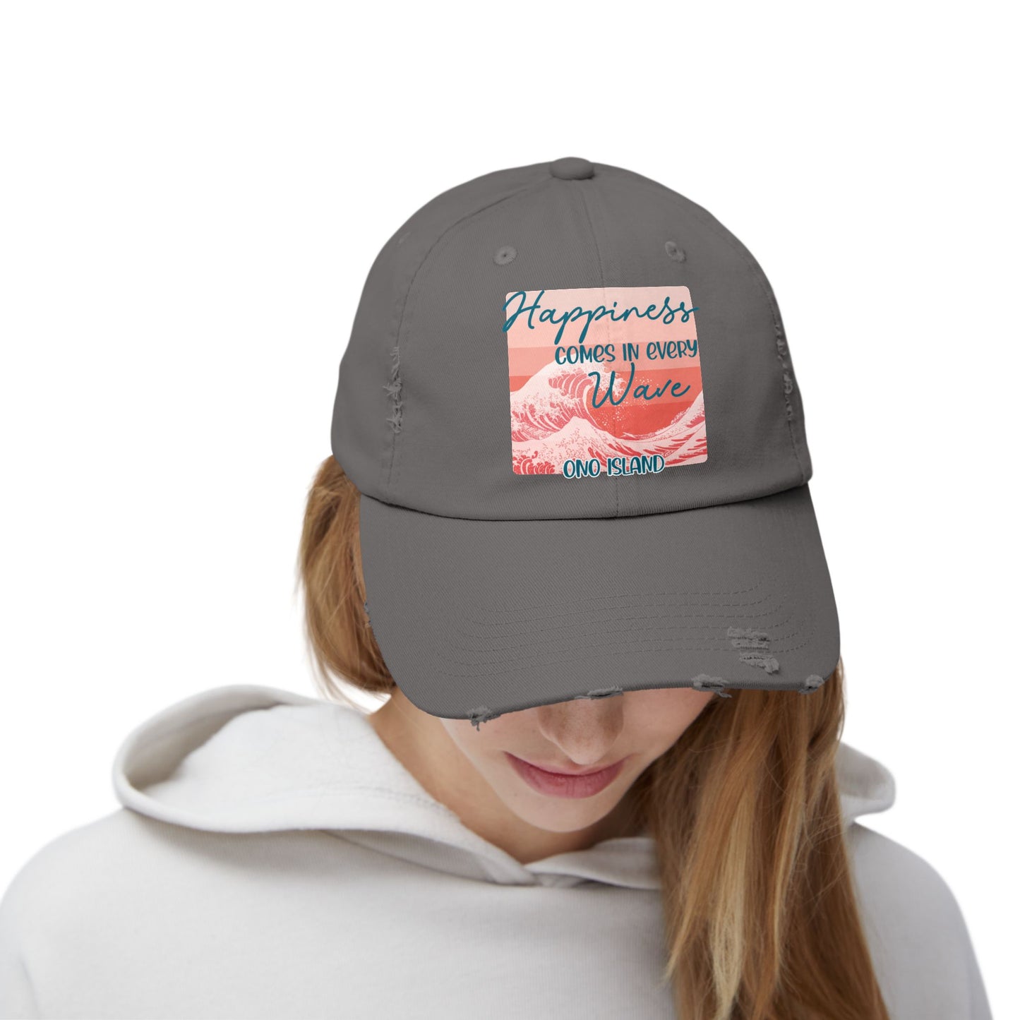 Happiness Comes in Every Wave Ono Distressed Cap