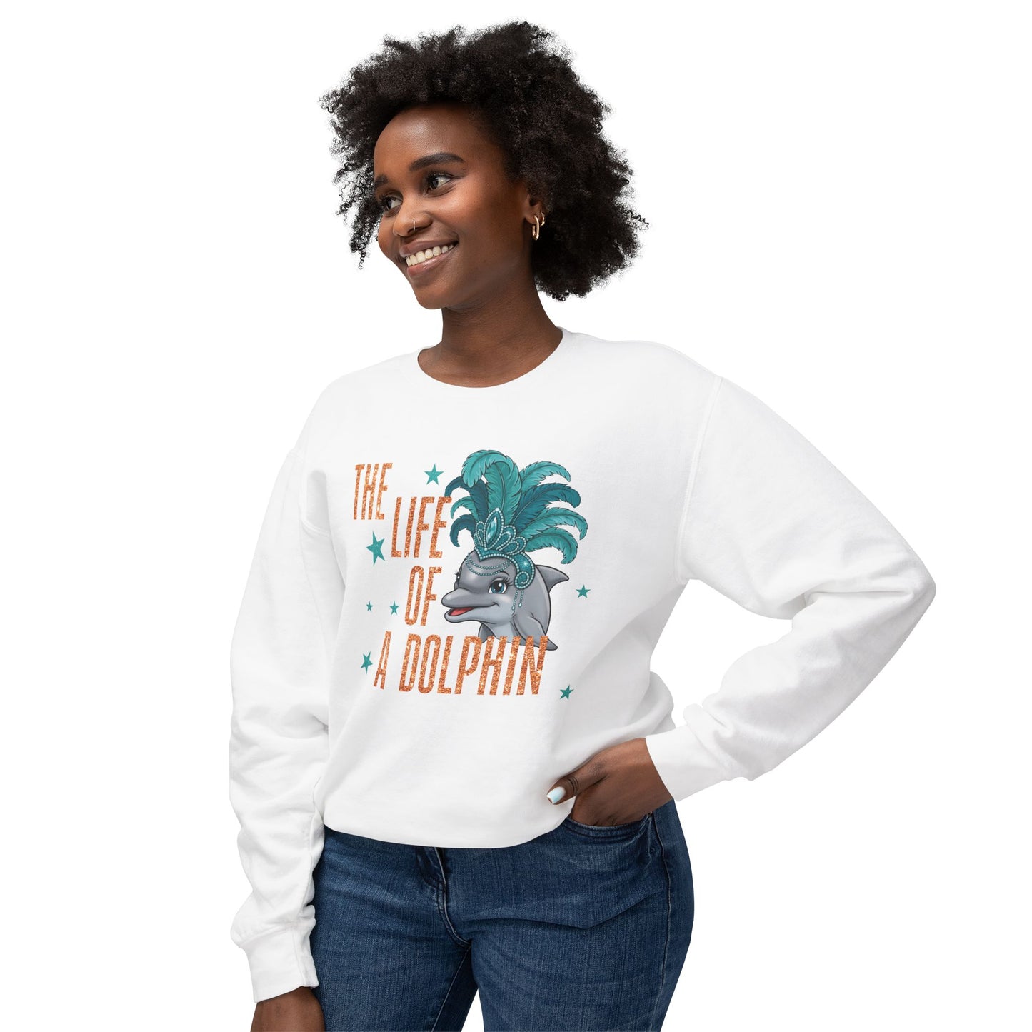 Adult Life of a Dolphin Faux Glitter Sweatshirt - Comfort Colors