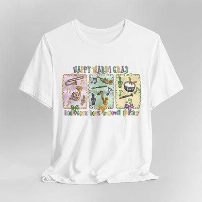 Mardi Gras T-Shirt — "Happy Mardi Gras" Carnival Mask & Beads Celebration Tee