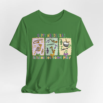Mardi Gras T-Shirt — "Happy Mardi Gras" Carnival Mask & Beads Celebration Tee