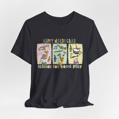 Mardi Gras T-Shirt — "Happy Mardi Gras" Carnival Mask & Beads Celebration Tee