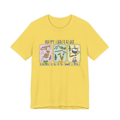 Mardi Gras T-Shirt — "Happy Mardi Gras" Carnival Mask & Beads Celebration Tee