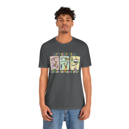 Mardi Gras T-Shirt — "Happy Mardi Gras" Carnival Mask & Beads Celebration Tee