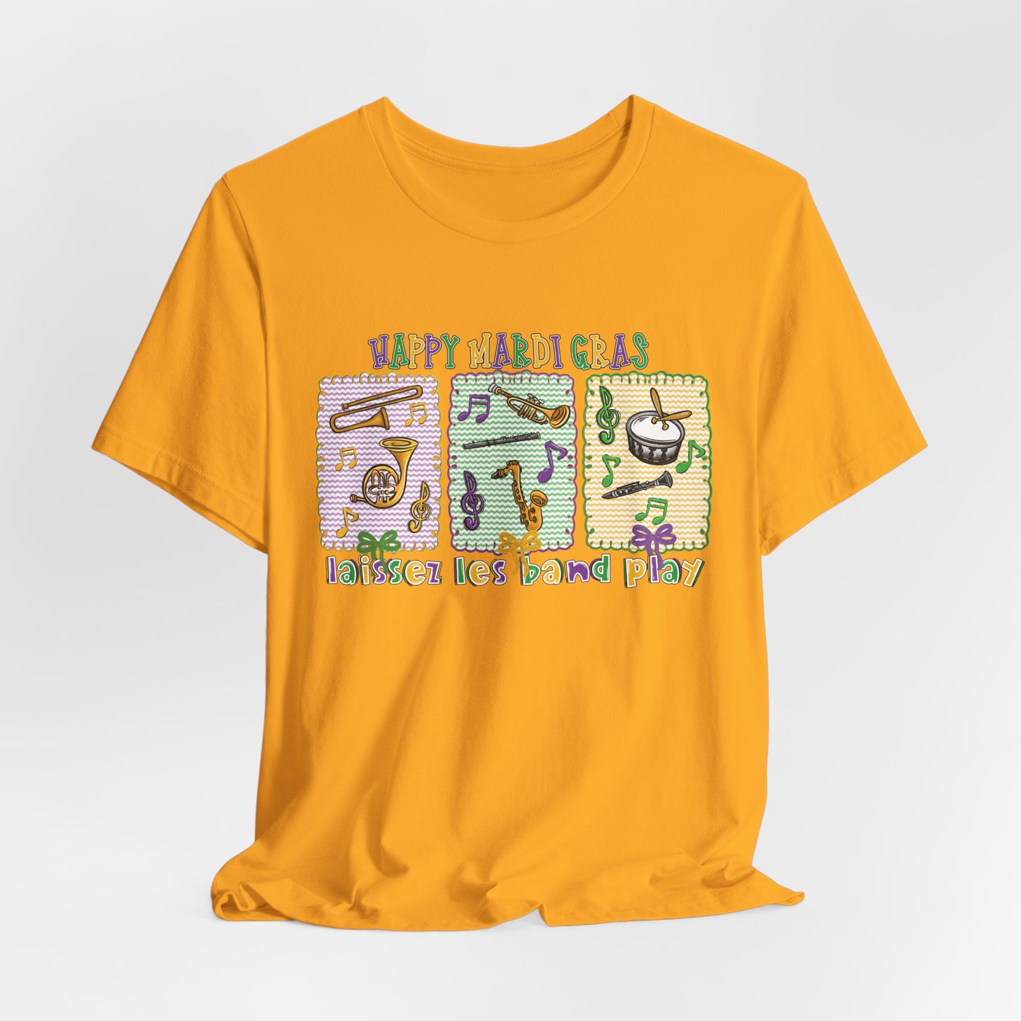 Mardi Gras T-Shirt — "Happy Mardi Gras" Carnival Mask & Beads Celebration Tee