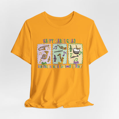 Mardi Gras T-Shirt — "Happy Mardi Gras" Carnival Mask & Beads Celebration Tee