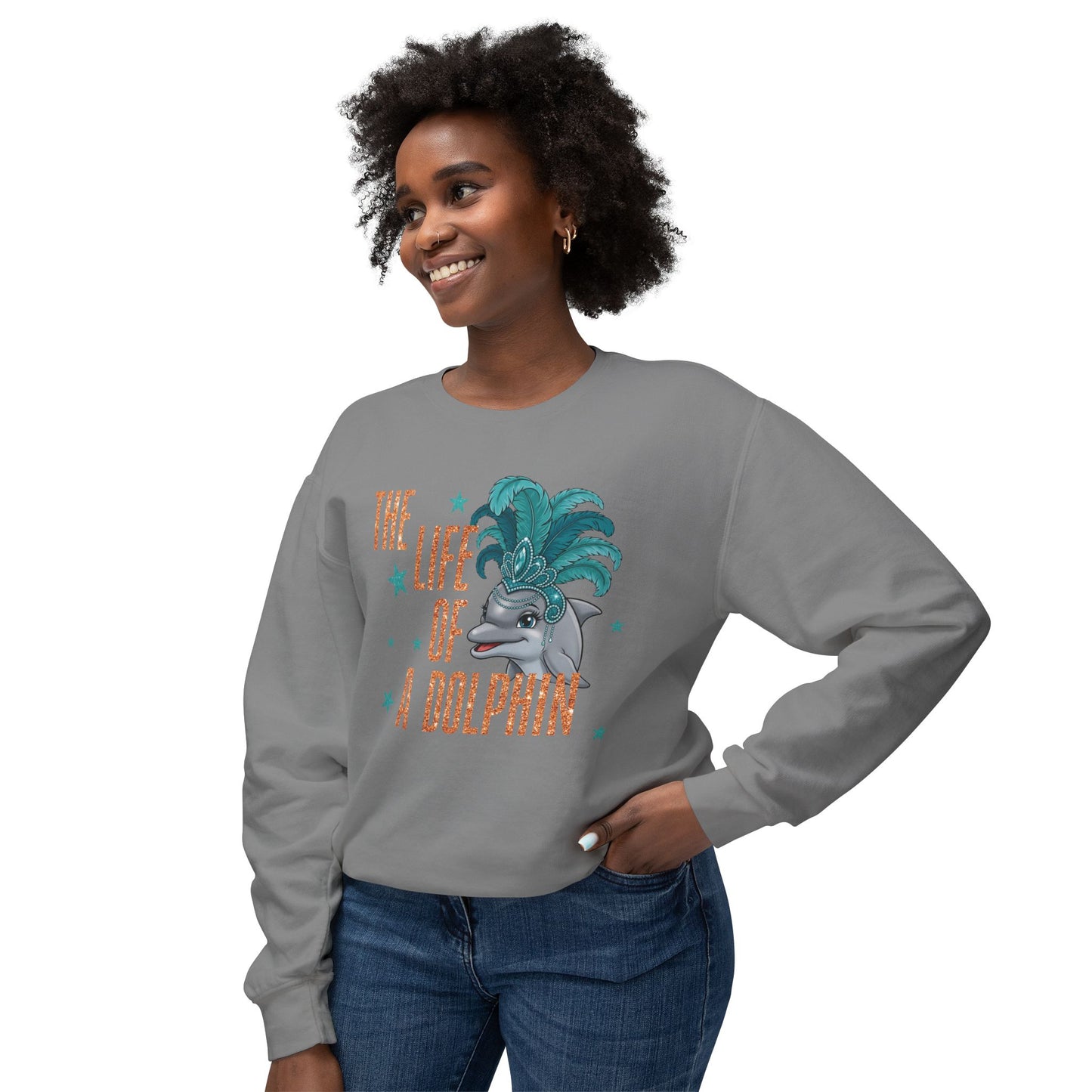 Adult Life of a Dolphin Faux Glitter Sweatshirt - Comfort Colors