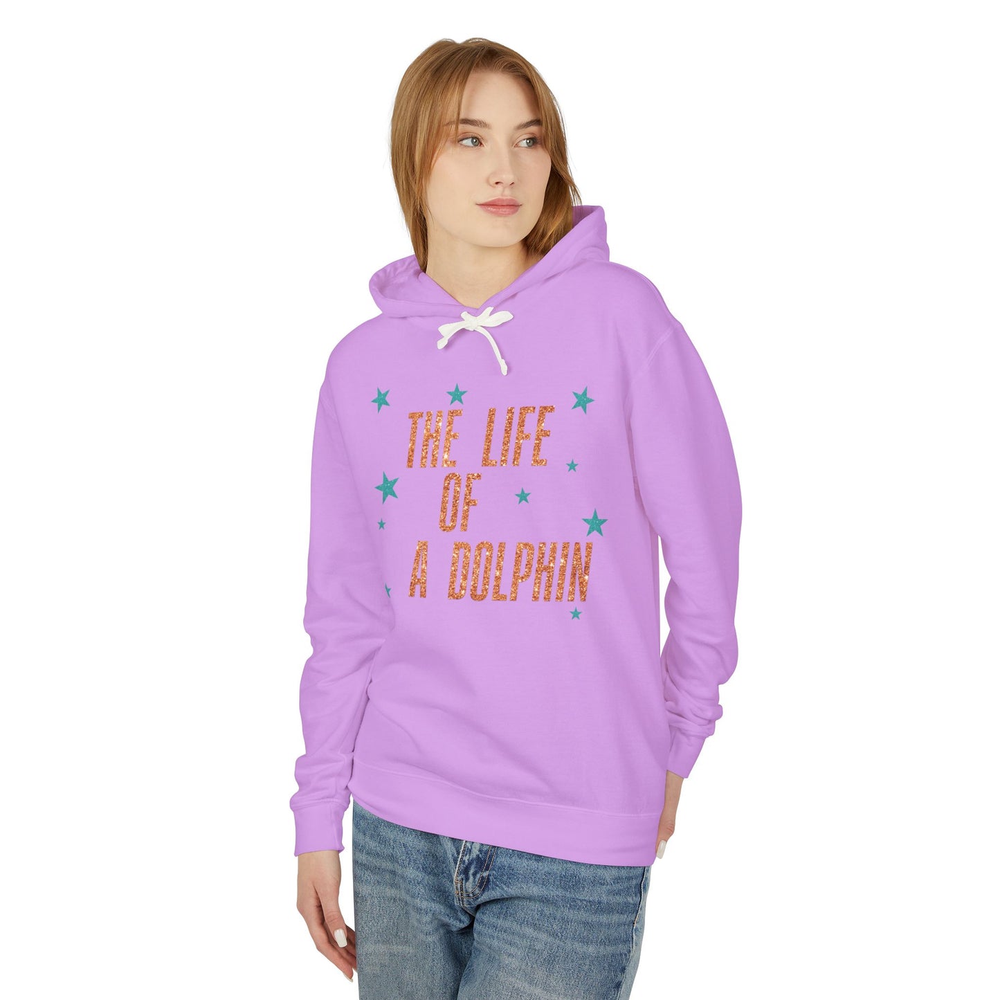Adult Life of a Dolphin Faux Glitter Hoodie - Comfort Colors