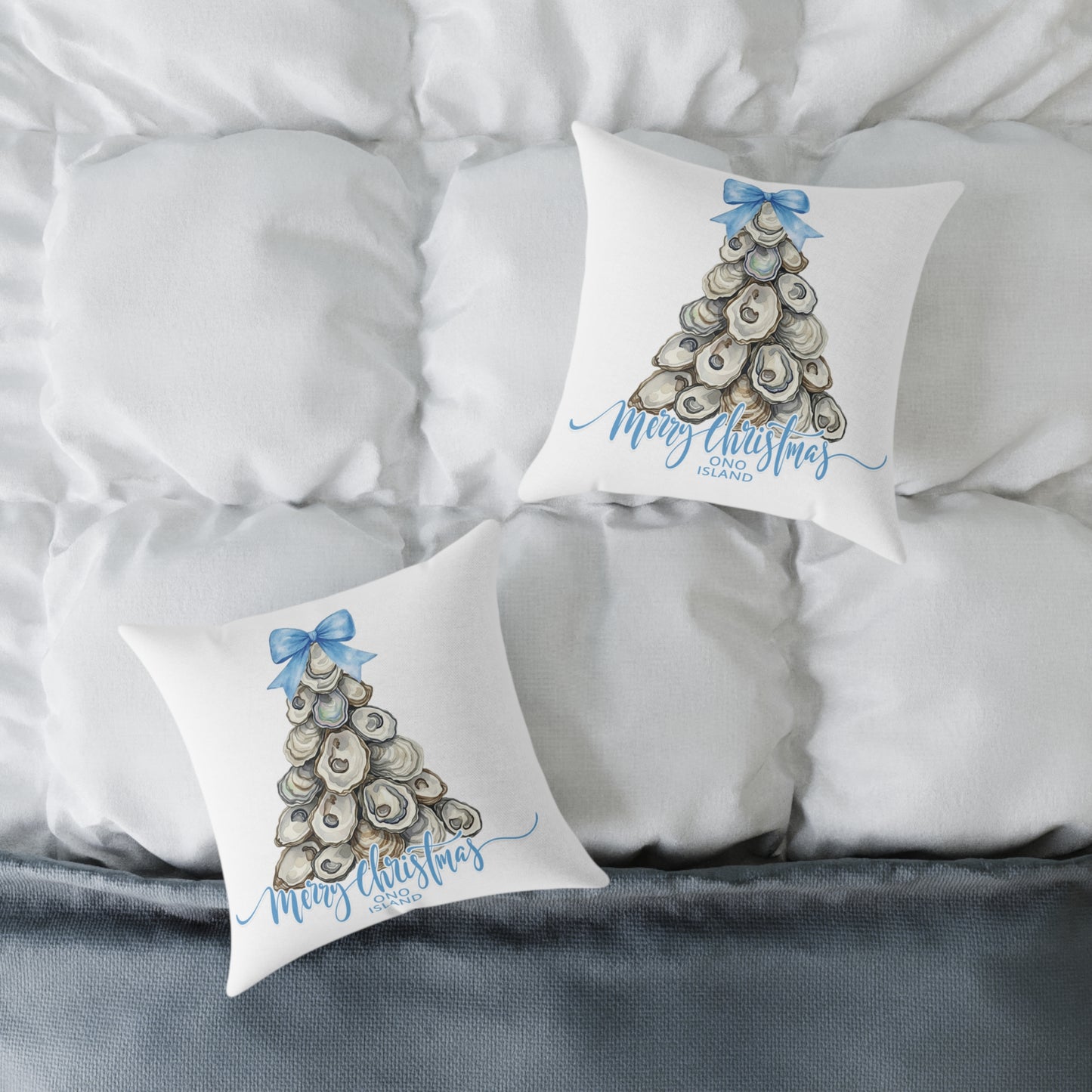 Ono Island Oyster Christmas Tree White Pillow