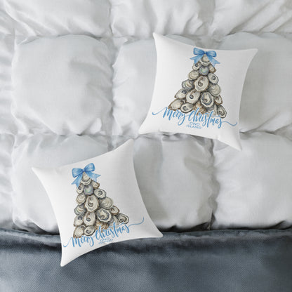 Ono Island Oyster Christmas Tree White Pillow