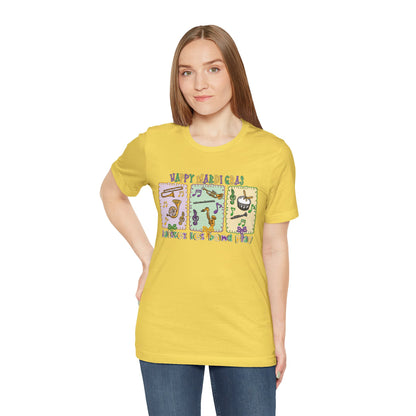 Mardi Gras T-Shirt — "Happy Mardi Gras" Carnival Mask & Beads Celebration Tee