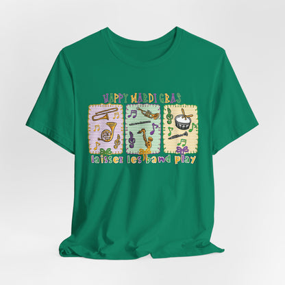 Mardi Gras T-Shirt — "Happy Mardi Gras" Carnival Mask & Beads Celebration Tee