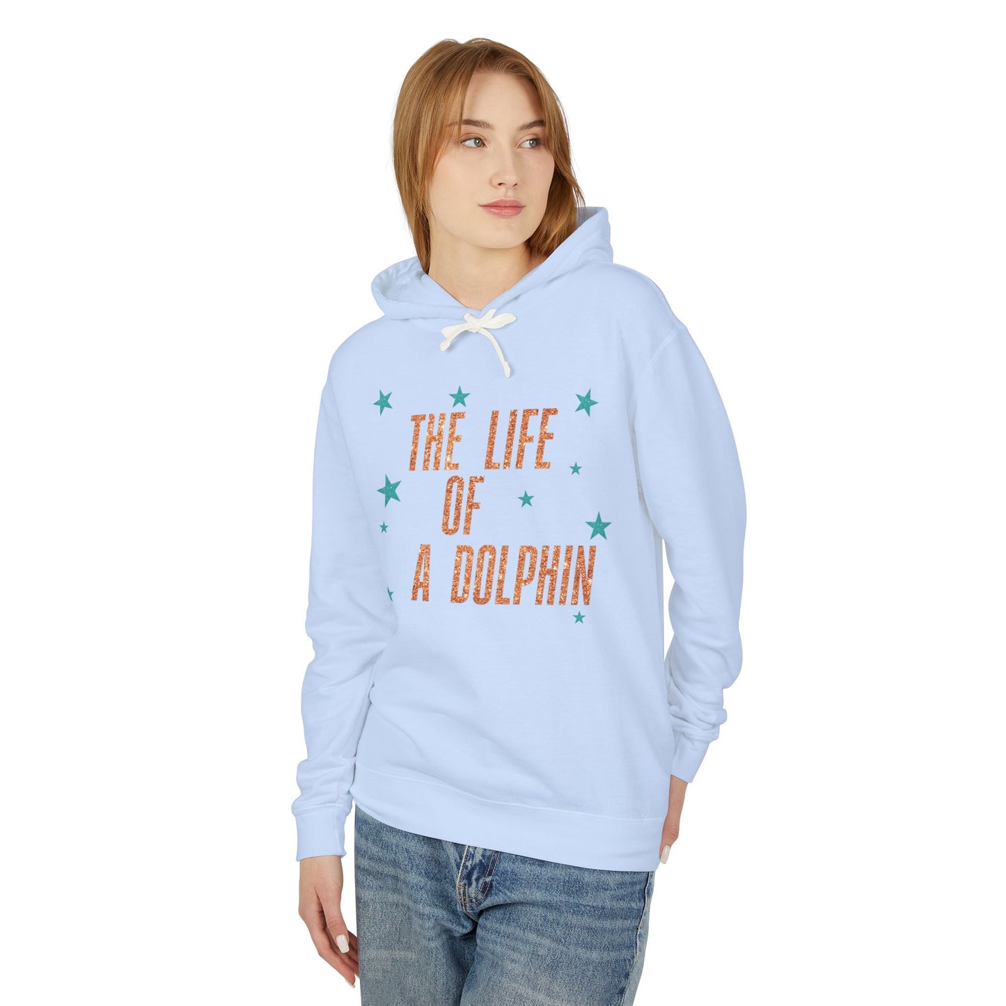 Adult Life of a Dolphin Faux Glitter Hoodie - Comfort Colors