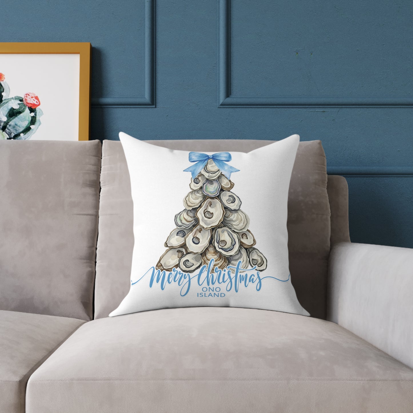 Ono Island Oyster Christmas Tree White Pillow