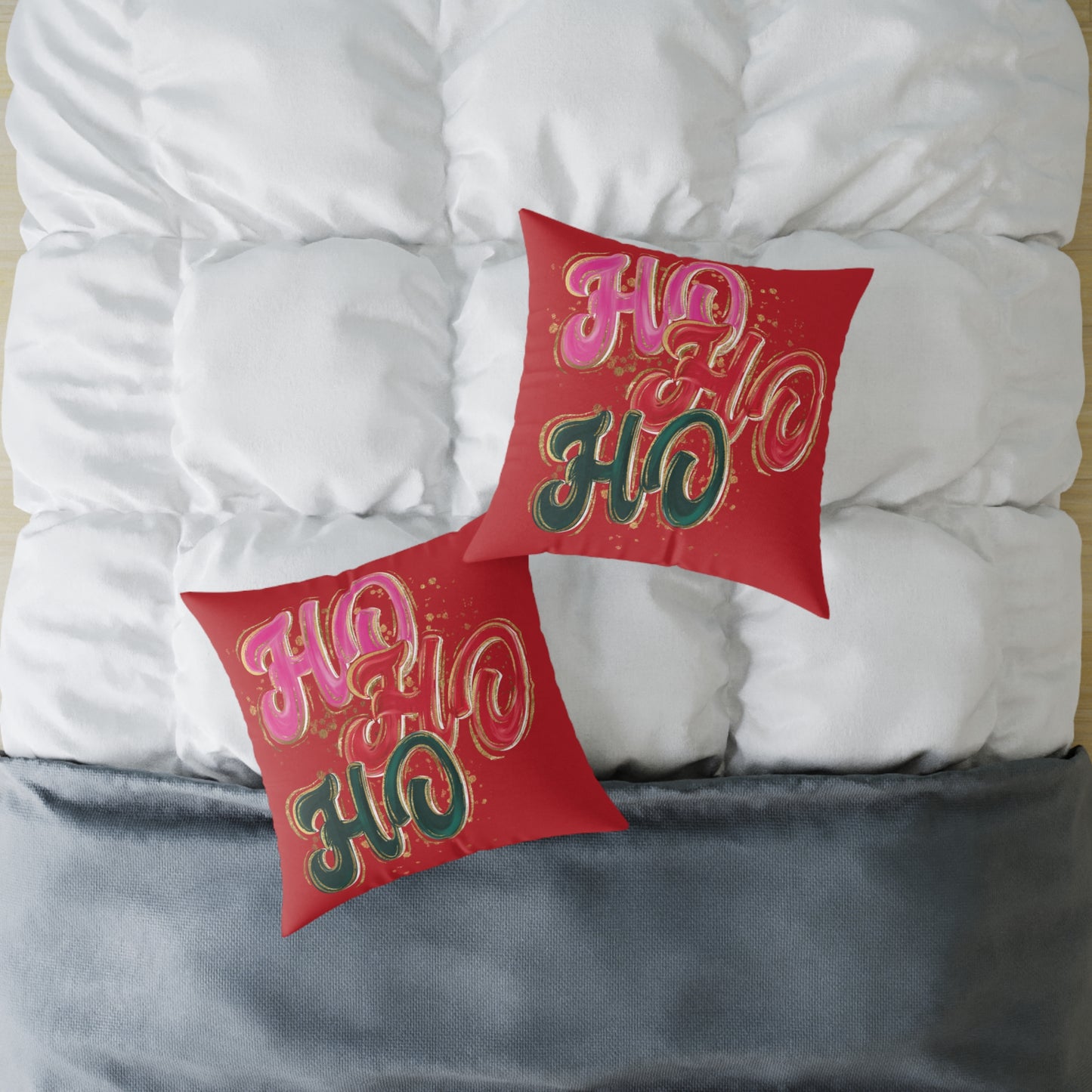 HO HO HO Red Christmas Pillow
