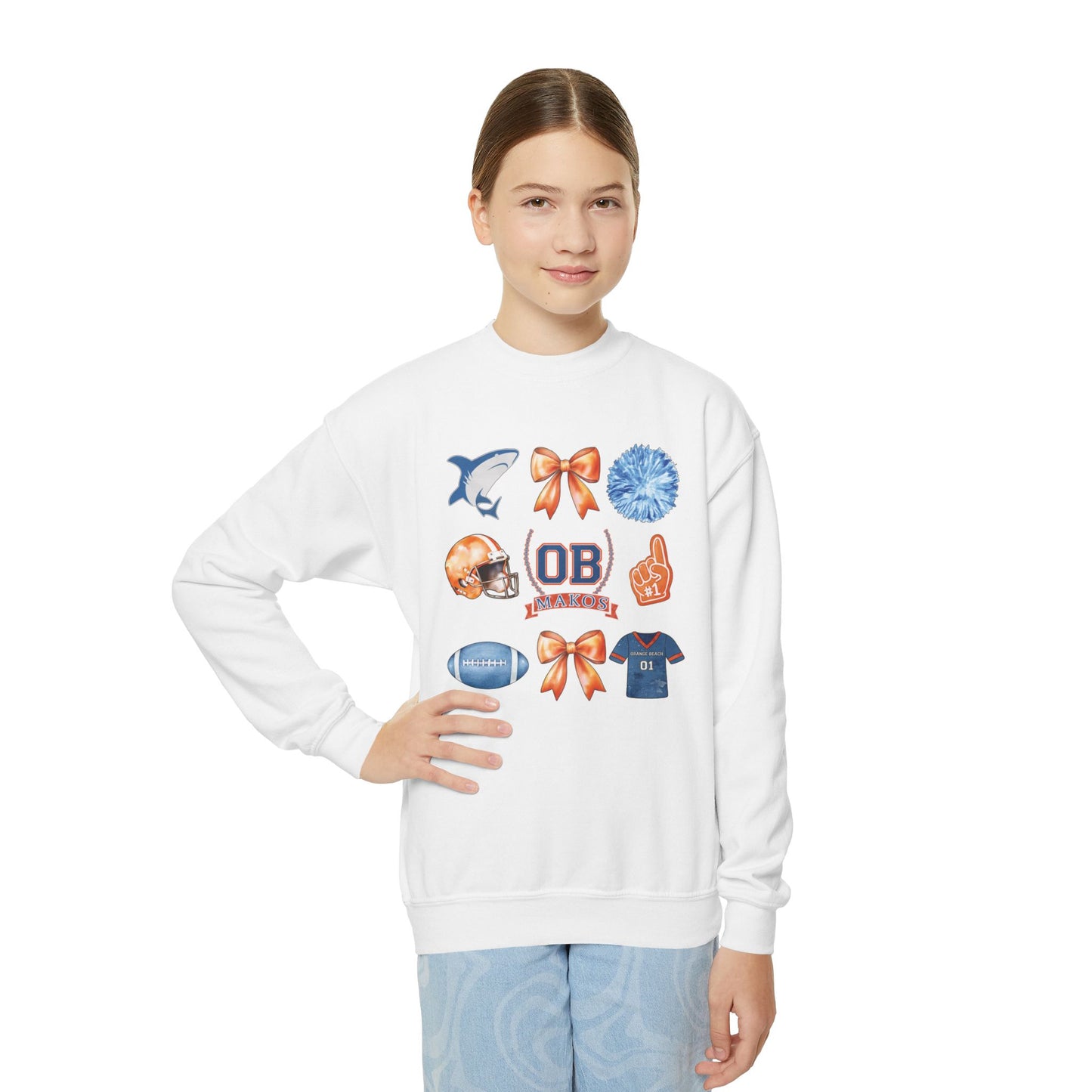 Youth Makos Coquette Bow Pennant Football Sweatshirt