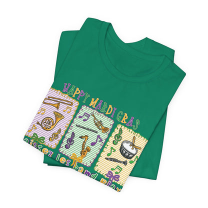 Mardi Gras T-Shirt — "Happy Mardi Gras" Carnival Mask & Beads Celebration Tee
