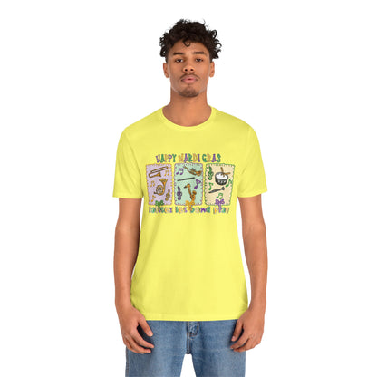 Mardi Gras T-Shirt — "Happy Mardi Gras" Carnival Mask & Beads Celebration Tee