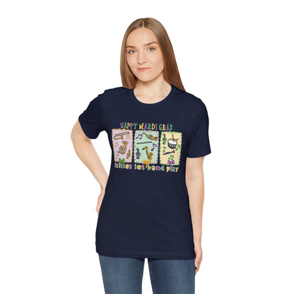 Mardi Gras T-Shirt — "Happy Mardi Gras" Carnival Mask & Beads Celebration Tee