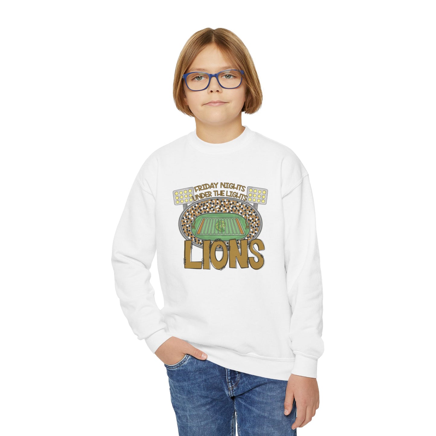 Youth Lions Friday Nights Lights Crewneck Sweatshirt - Gildan