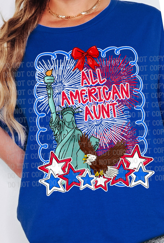 All American Aunt Fourth of July Fireworks Statue of Liberty Design - Red, White & Boom – Coquette Preppy Whimsical 4th of July Digital Design for Kids & Family | Patriotic Summer Fun Downloa