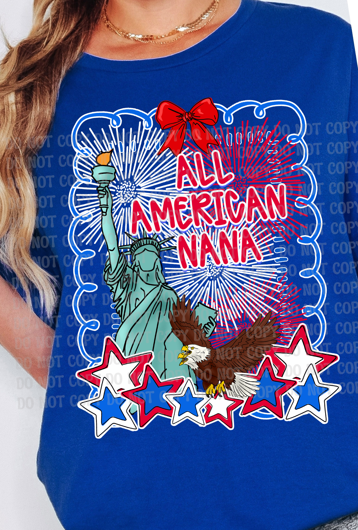 All American Nana Fourth of July Fireworks Statue of Liberty  Design - Red, White & Boom – Coquette Preppy Whimsical 4th of July Digital Design for Kids & Family | Patriotic Summer Fun Download