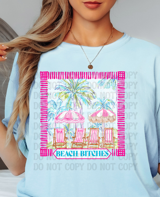 Beach Bitches Beach Babe | Preppy Coastal Palm Tree Digital Design | Girly Summer Beach Chair Graphic PNG | Beachin Threads