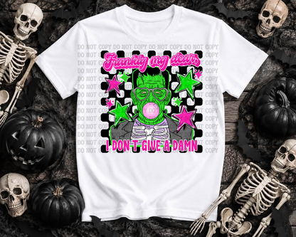 Frankly My Dear I Don’t Give a Damn Frankenstein Halloween 2 Digital Designs | Retro Spooky Neon Frankenstein Shirt Design