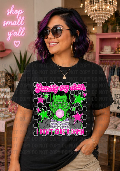 Frankly My Dear I Don’t Give a Damn Frankenstein Halloween 2 Digital Designs | Retro Spooky Neon Frankenstein Shirt Design