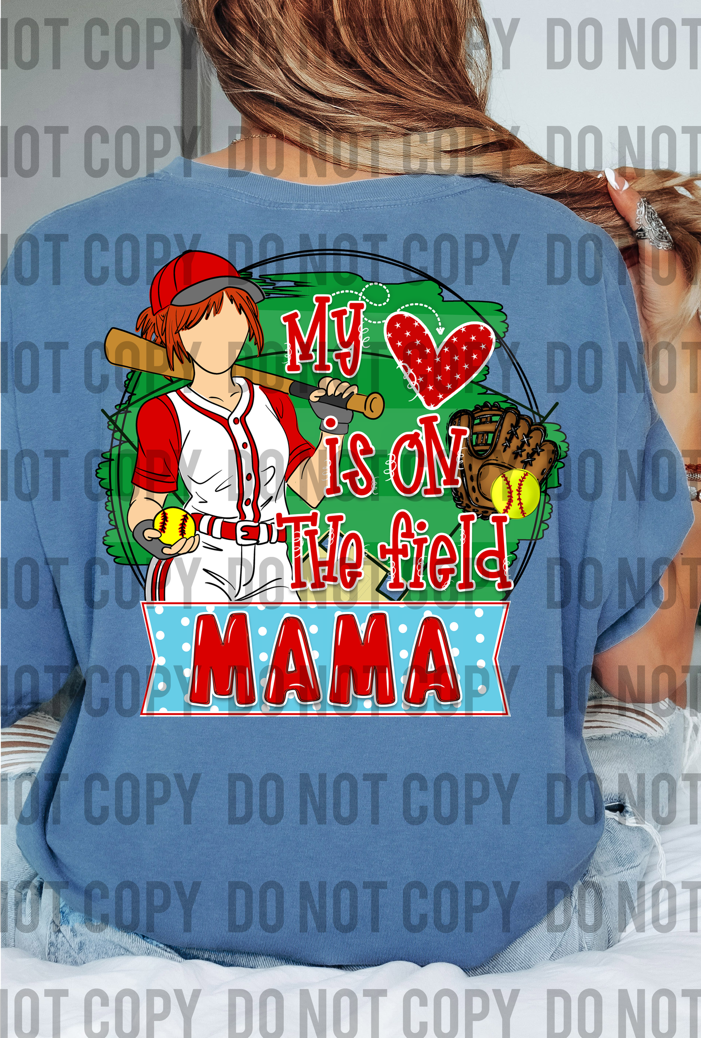 My Heart is on the Field Softball Mama Red Head