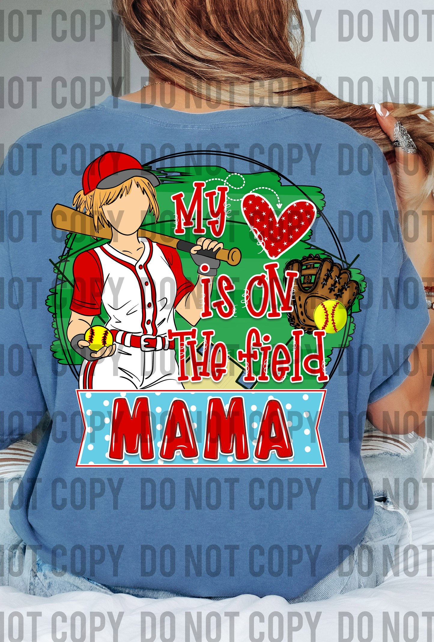 My Heart is on the Field Softball Mama Blonde Hair