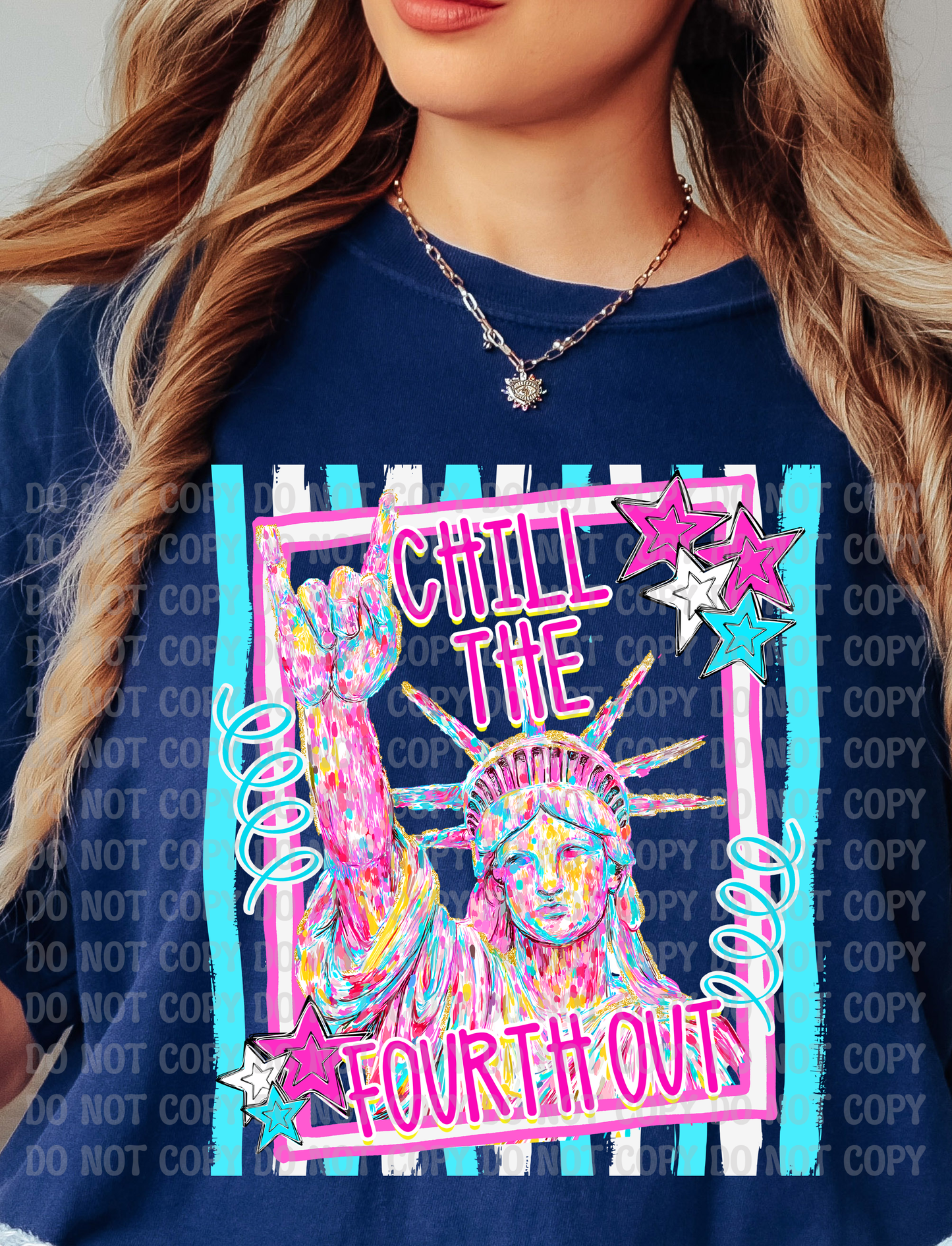 Chill the Fourth 4th Out Stripes Pastel Lady Liberty 4th of July Digital Design | Whimsical Preppy Patriotic Graphic | Stars & Statue of Liberty PNG