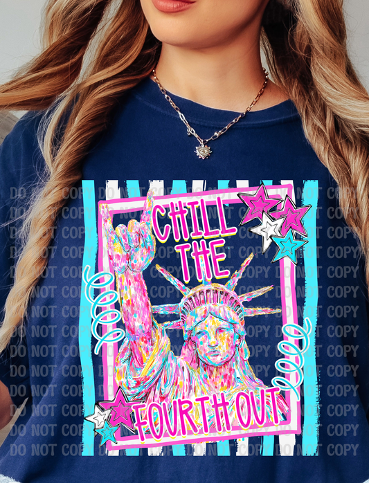 Chill the Fourth 4th Out Stripes Pastel Lady Liberty 4th of July Digital Design | Whimsical Preppy Patriotic Graphic | Stars & Statue of Liberty PNG