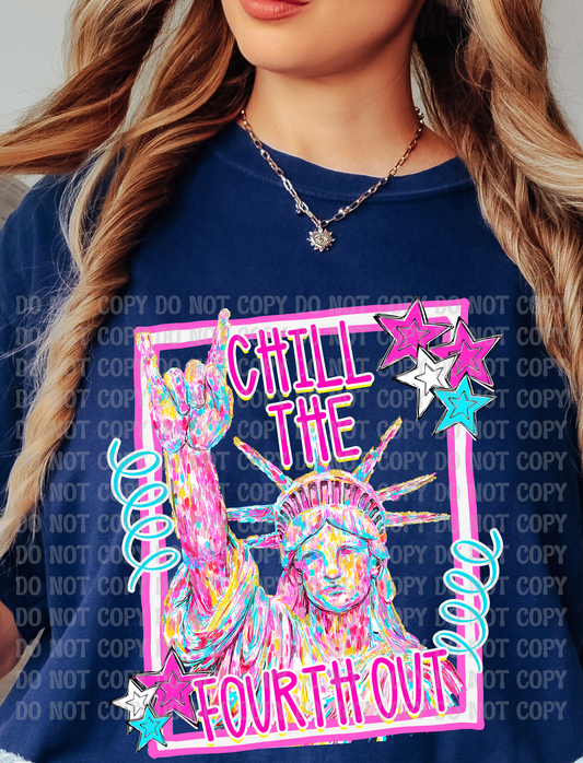 Chill the Fourth 4th Out Pastel Lady Liberty 4th of July Digital Design | Whimsical Preppy Patriotic Graphic | Stars & Statue of Liberty PNG