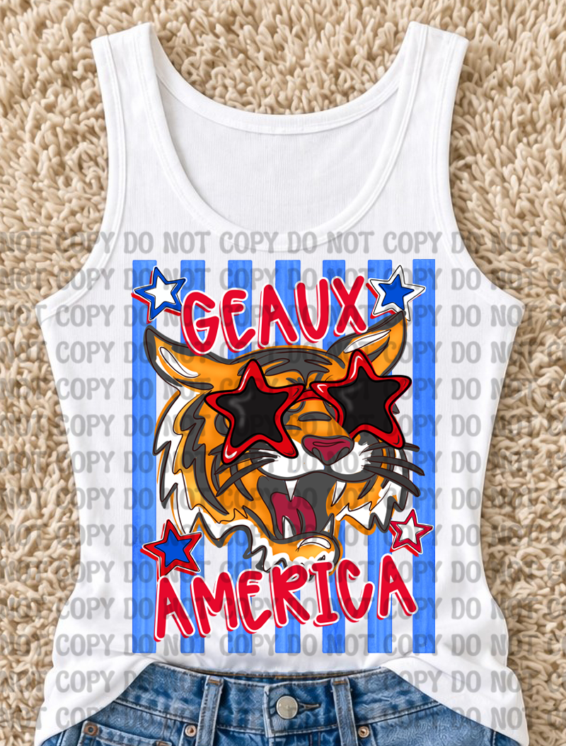 Geaux America Tiger Digital Design Bundle | Patriotic Louisiana Inspired PNG | Preppy 4th of July Sublimation Design Set | Southern USA Graphic  Unisex Kids Children Bundle