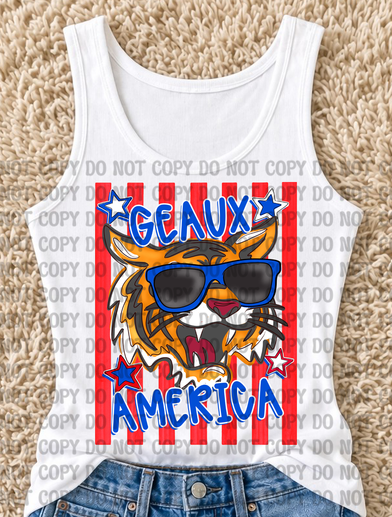Geaux America Tiger Digital Design Bundle | Patriotic Louisiana Inspired PNG | Preppy 4th of July Sublimation Design Set | Southern USA Graphic  Unisex Kids Children Bundle